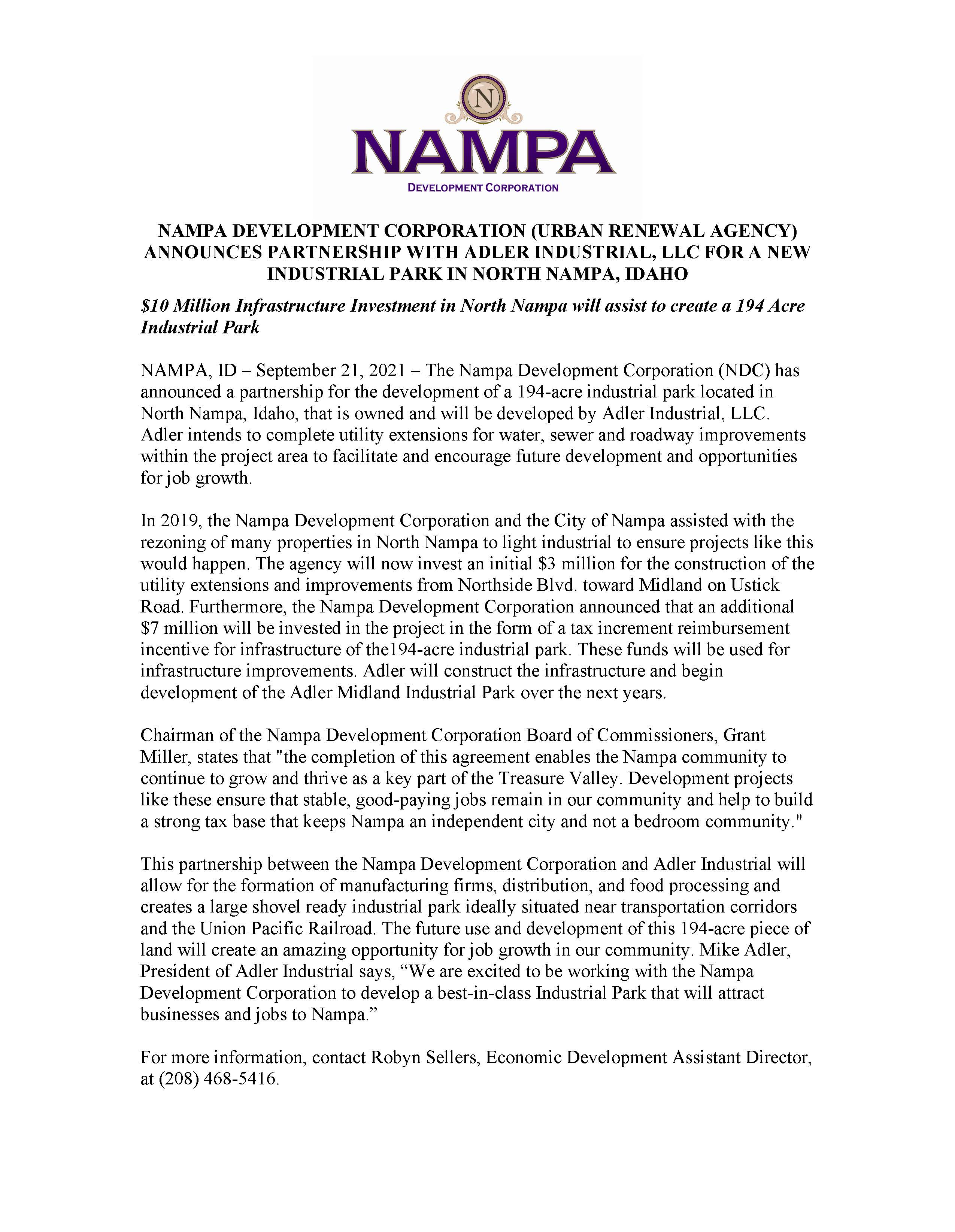 Nampa Development Corp Partners With IBC Industrial